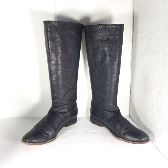 FRYE Women's Melissa Back Zip US 7,5B Black Leather Button Tall Riding Boots - Picture 6 of 16